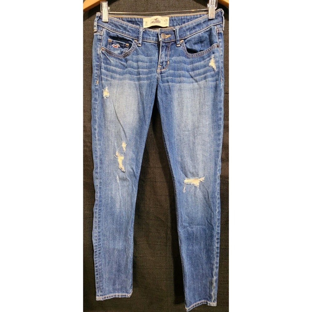 Hollister Jeans 3R Womens Skinny Distressed Blue Rise Stretch 26x31 Low Rise EUC